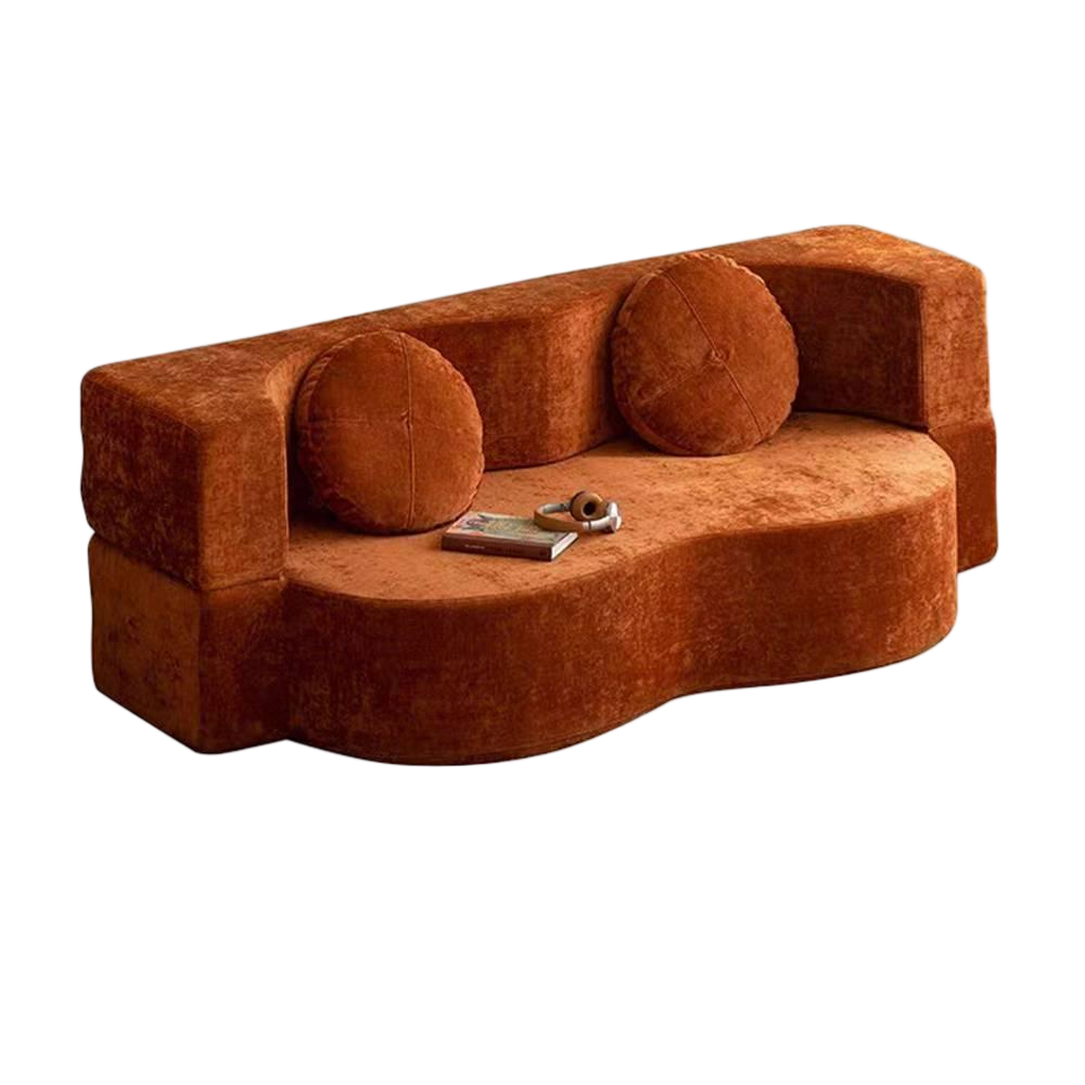 French Retro Creamy Corduroy Fabric Modular L-Shaped Sofa